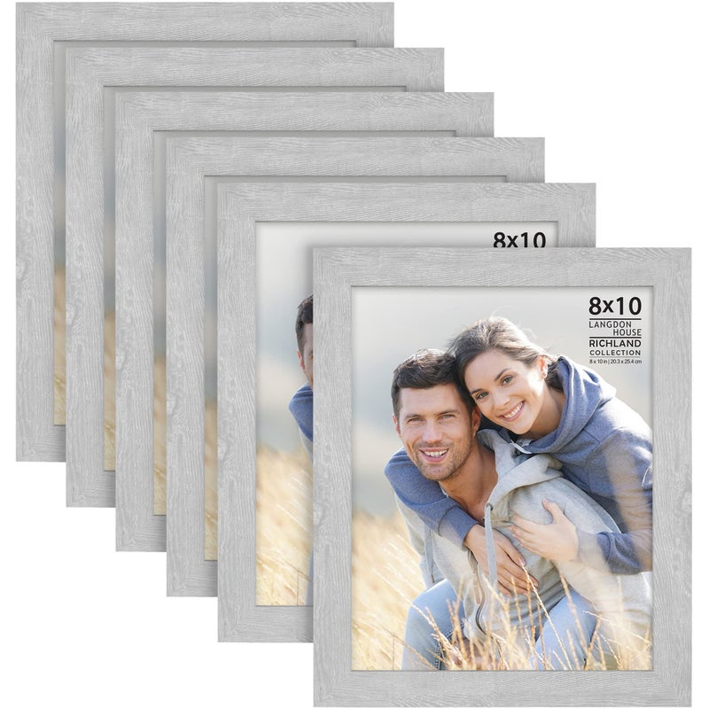 Langdon House 8x10 Picture Frames (Ash Gray, 6 Pack) Woodgrain Style, Richland Collection - Image 1